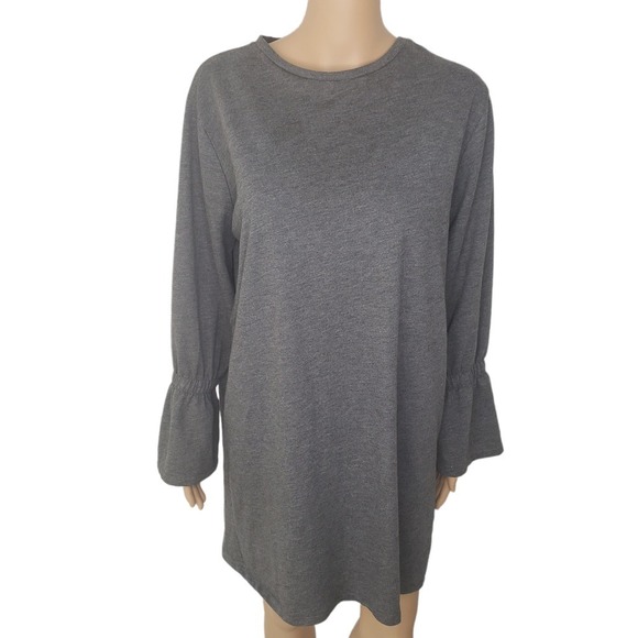 Zara Dresses & Skirts - Zara Trafaluc Gray Bell Sleeve Tunic Mini Dress Size Medium